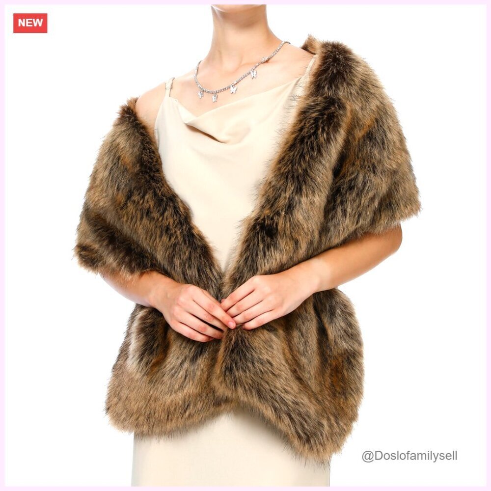 Faux Fur Shawl Wrap with Buckle for Wedding Evening Party Winter